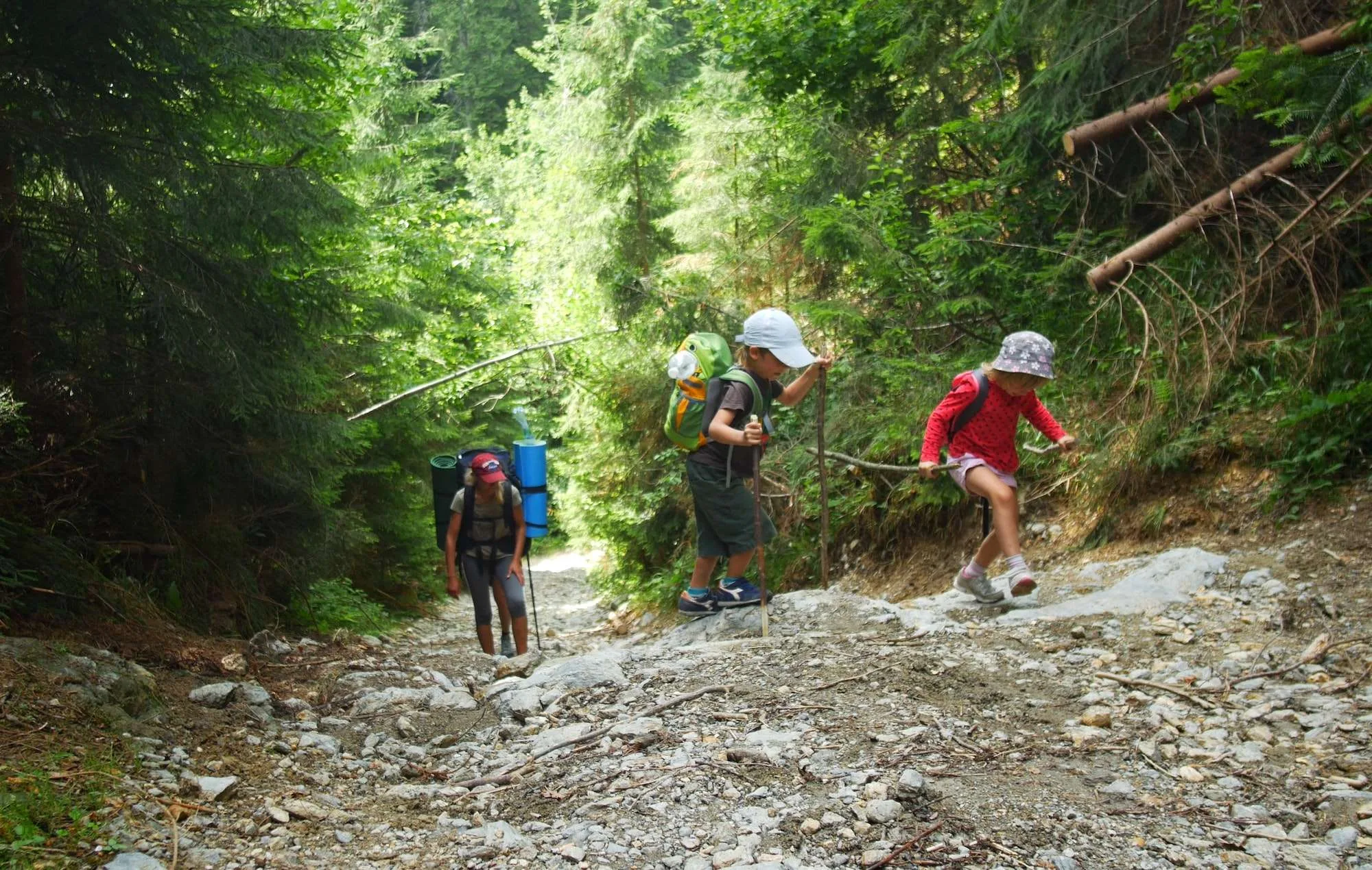 Hiking with children on mountain trails